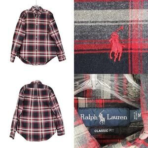 Polo Ralph Lauren Oxford Shirt Mens Size Medium M Button Down Black Plaid